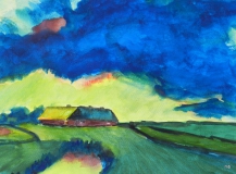 Bauernhof mit gelber Wolkenfront (nach Emil Nolde), 2014, Aquarell, 35x27